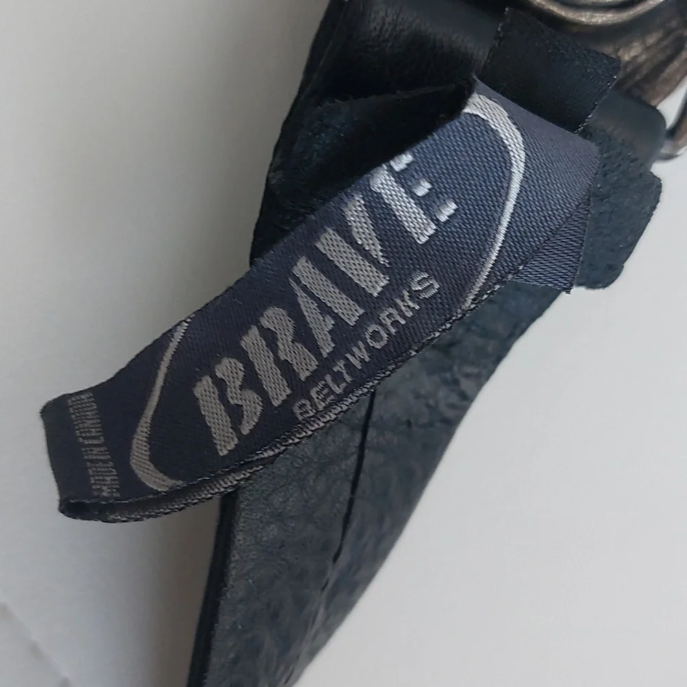 BRAVE, Black Leather Belt with Stones Buckle - Picture 4 of 6